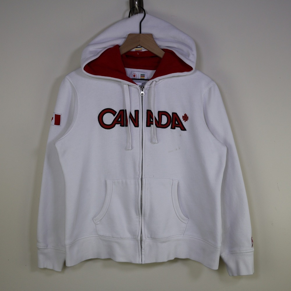 Hudson's Bay Team Canada Olympic Zip Up Hoodie XL White Red Embroidered‎ Sporty